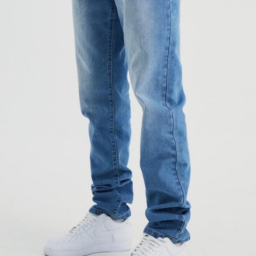 Boohoo Men's Tall Straight Rigid Jean - Mid Blue - 36 x 36